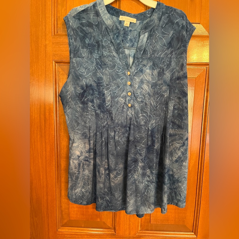 Blue sleeveless casual V-neck top